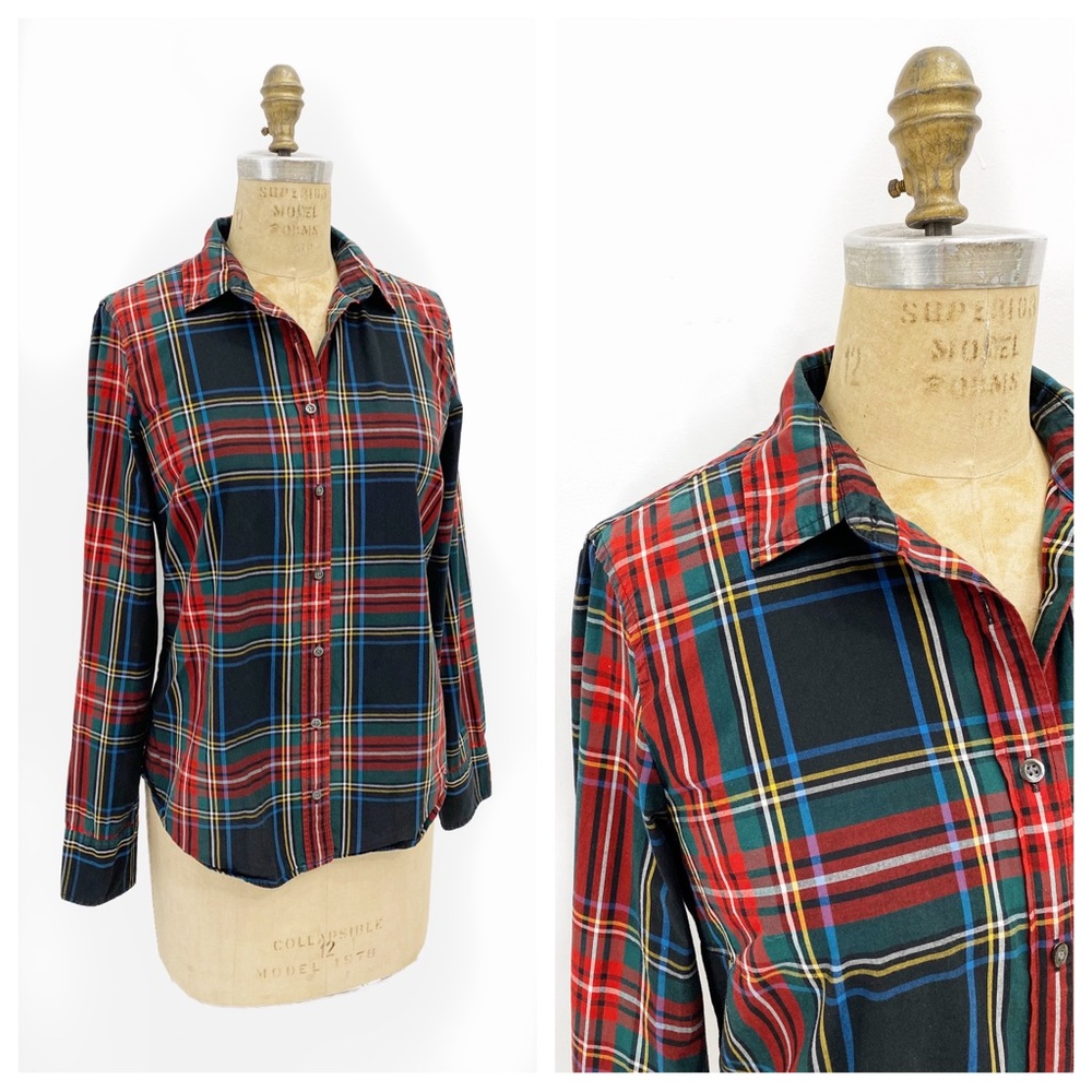 J Crew perfect classic plaid button up blouse. Size 8.